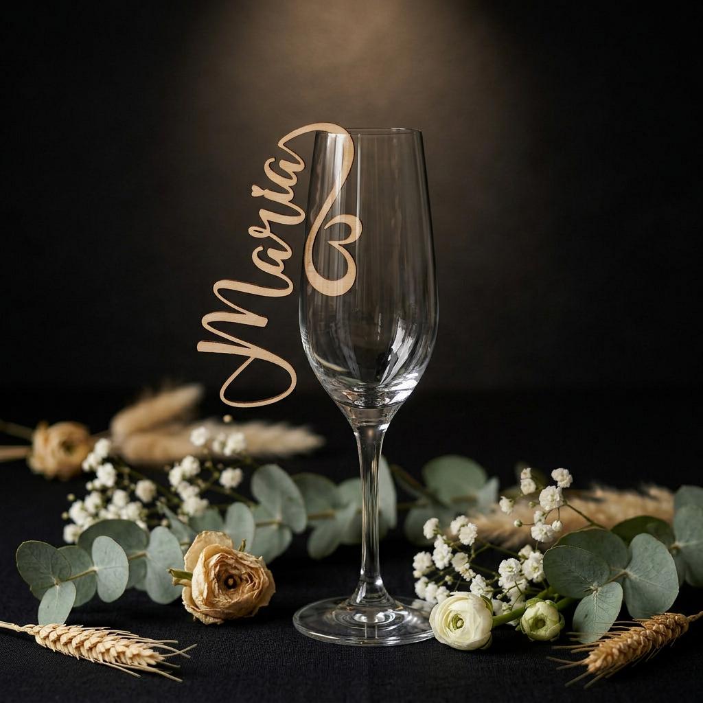 Platzkarte Glas Hochzeit Holz | Namensschild Taufe Kommunion Geburtstag | 4 Designs | personalisiert - LaserArt Germany