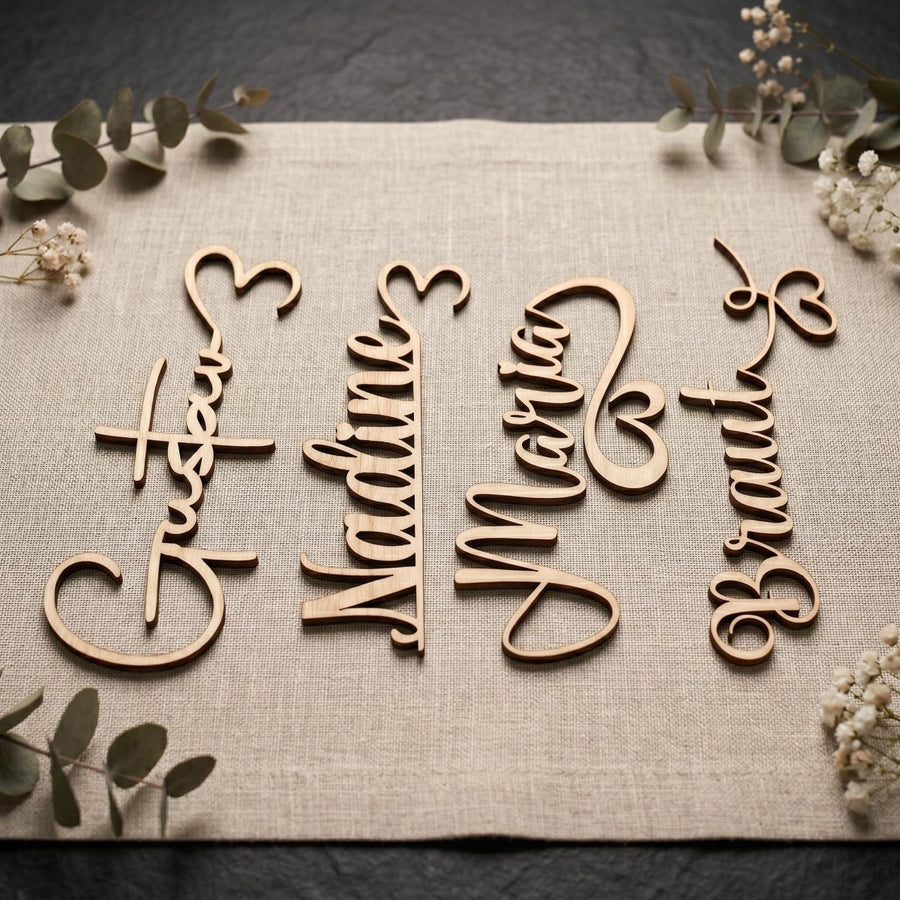 Platzkarte Glas Hochzeit Holz | Namensschild Taufe Kommunion Geburtstag | 4 Designs | personalisiert - LaserArt Germany