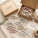 Marque-place Communion Confirmation – poisson en bois naturel et laqué