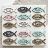 Personalized confirmation place card – birch wood name tag fish, table decoration