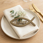 Platzkarte Kommunion Konfirmation Taufe – Namensschild Holz Fisch personalisiert, Birkenholz mit Namen - LaserArt Germany