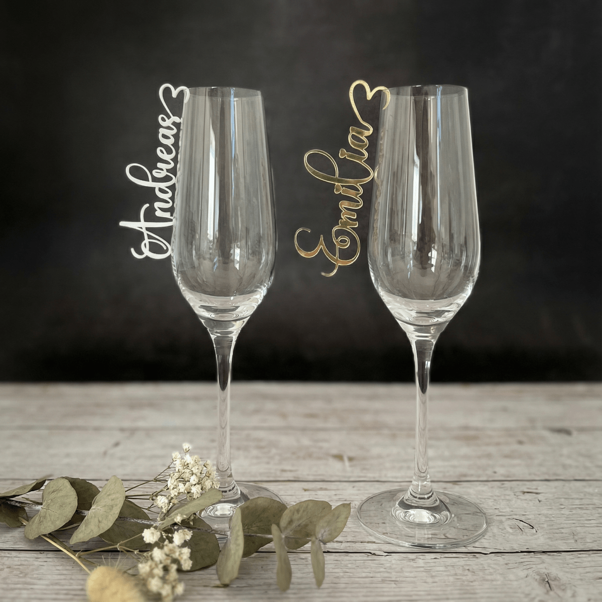 Platzkarten Hochzeit für Gläser aus Acryl - Personalisiertes Namensschild Tischkarte - LaserArt Germany