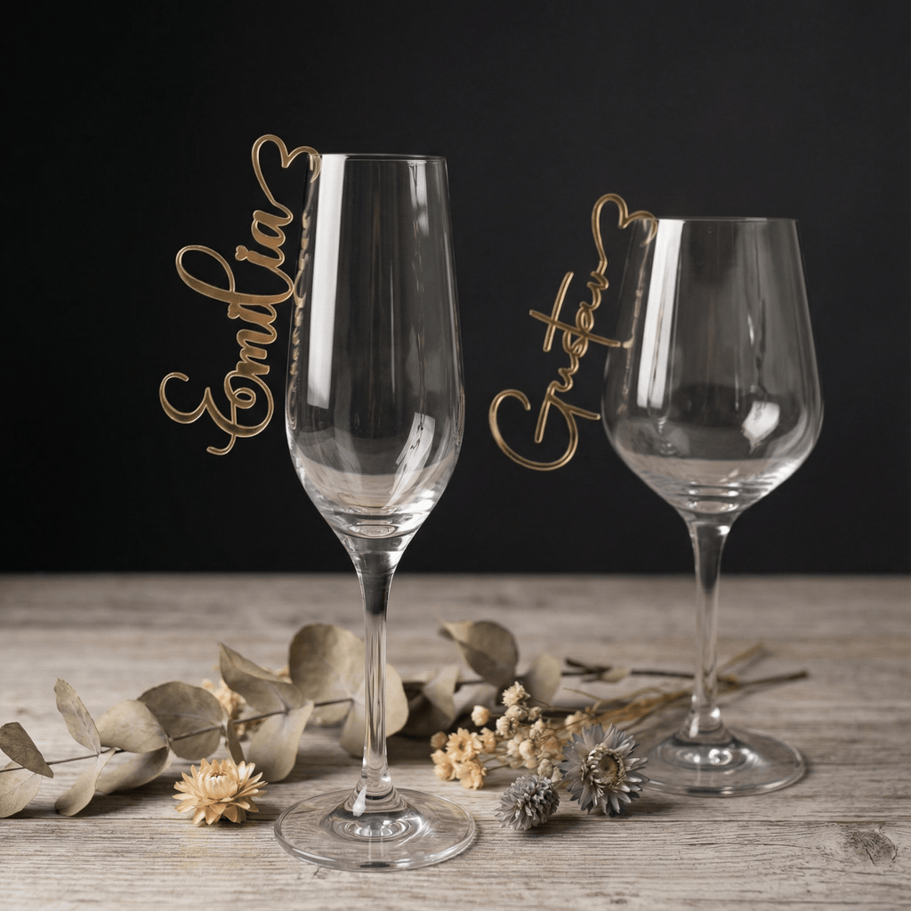 Platzkarten Hochzeit für Gläser aus Acryl - Personalisiertes Namensschild Tischkarte - LaserArt Germany
