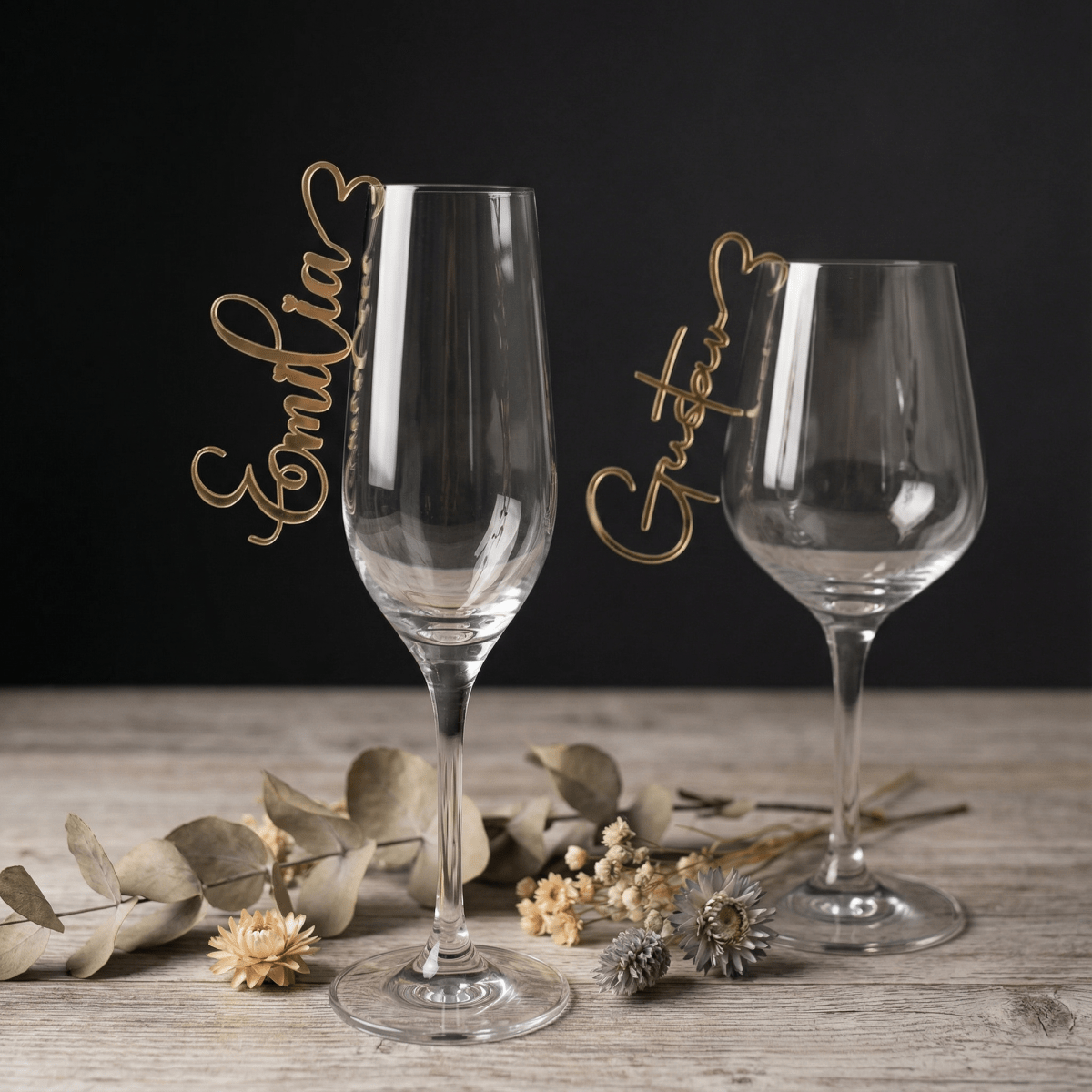 Platzkarten Hochzeit für Gläser aus Acryl - Personalisiertes Namensschild Tischkarte - LaserArt Germany