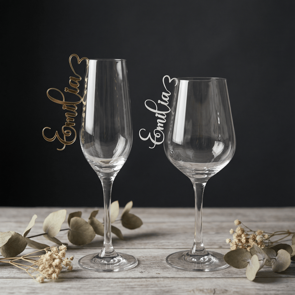 Platzkarten Hochzeit für Gläser aus Acryl - Personalisiertes Namensschild Tischkarte - LaserArt Germany