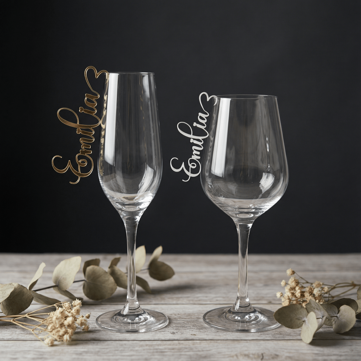 Platzkarten Hochzeit für Gläser aus Acryl - Personalisiertes Namensschild Tischkarte - LaserArt Germany