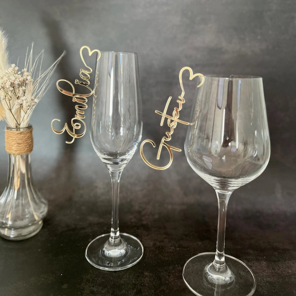 Platzkarten Hochzeit für Gläser aus Acryl - Personalisiertes Namensschild Tischkarte - LaserArt Germany