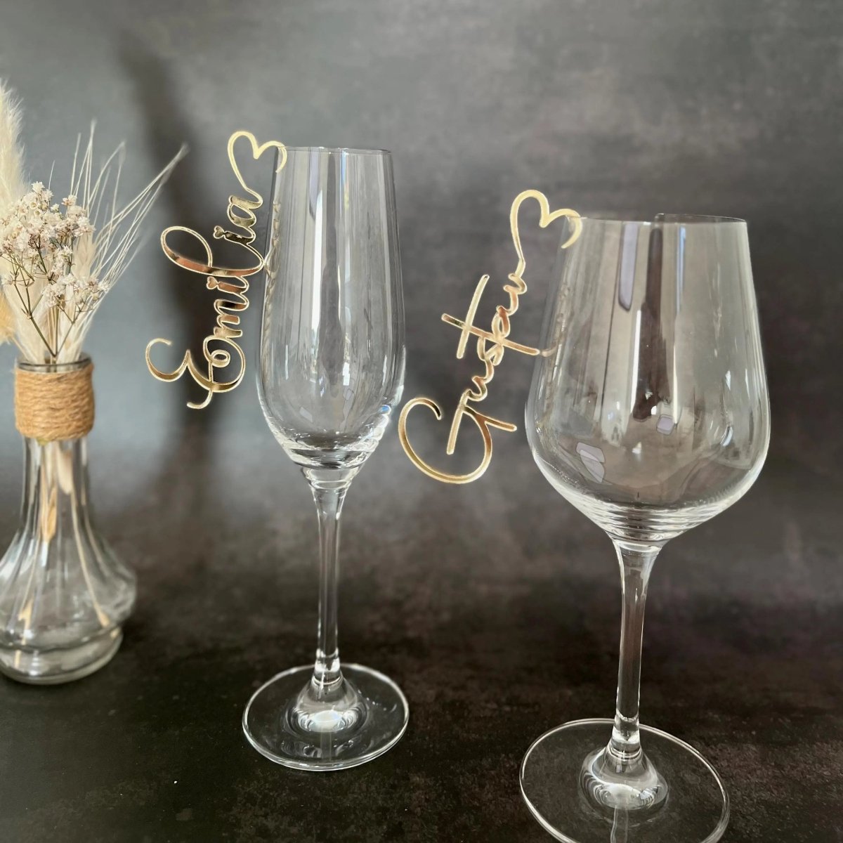Platzkarten Hochzeit für Gläser aus Acryl - Personalisiertes Namensschild Tischkarte - LaserArt Germany