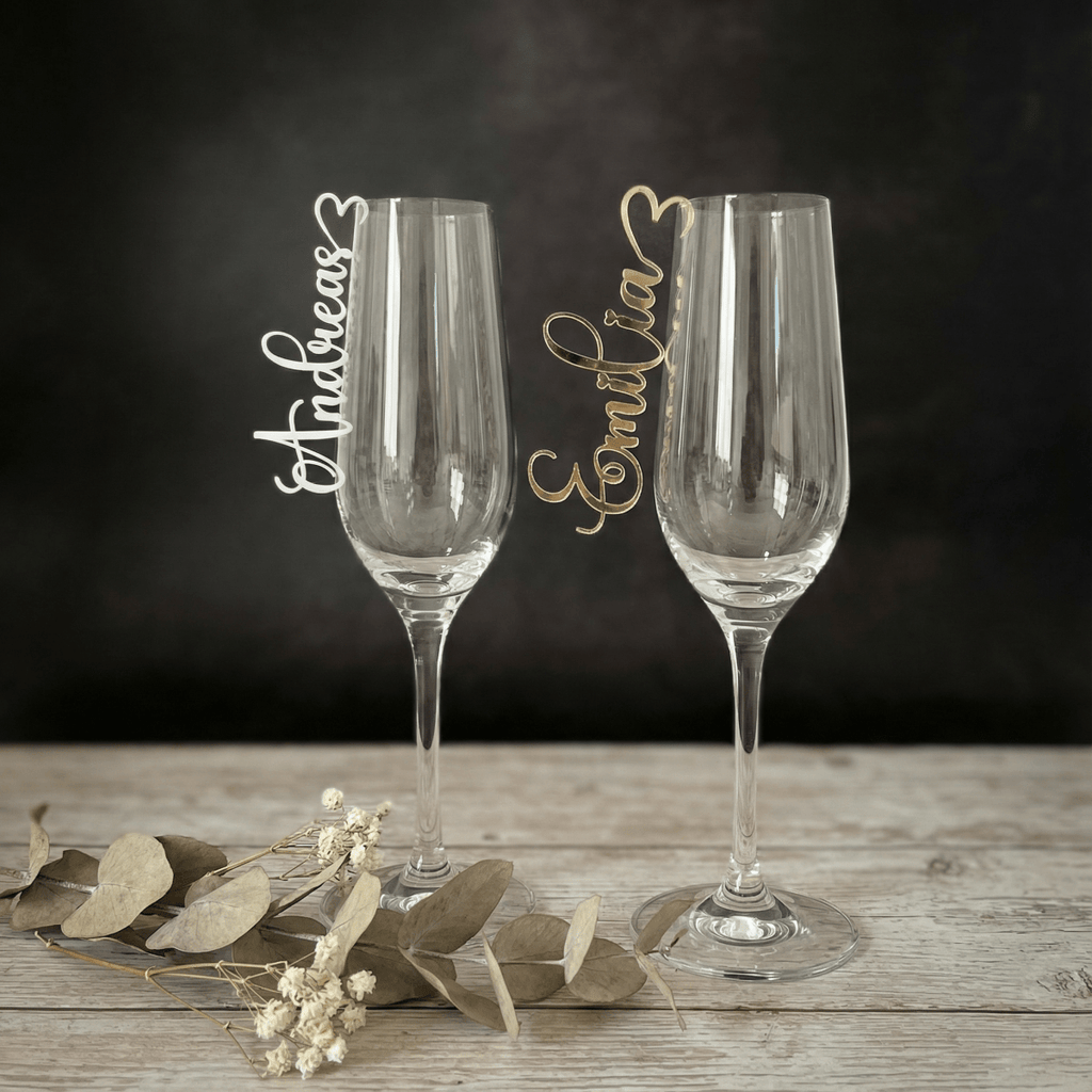Platzkarten Hochzeit für Gläser aus Acryl - Personalisiertes Namensschild Tischkarte - LaserArt Germany