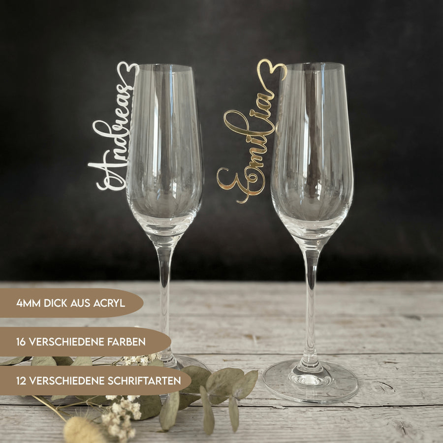 Platzkarten Hochzeit für Gläser aus Acryl - Personalisiertes Namensschild Tischkarte - LaserArt Germany