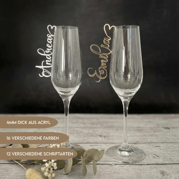 Platzkarten Hochzeit für Gläser aus Acryl - Personalisiertes Namensschild Tischkarte - LaserArt Germany
