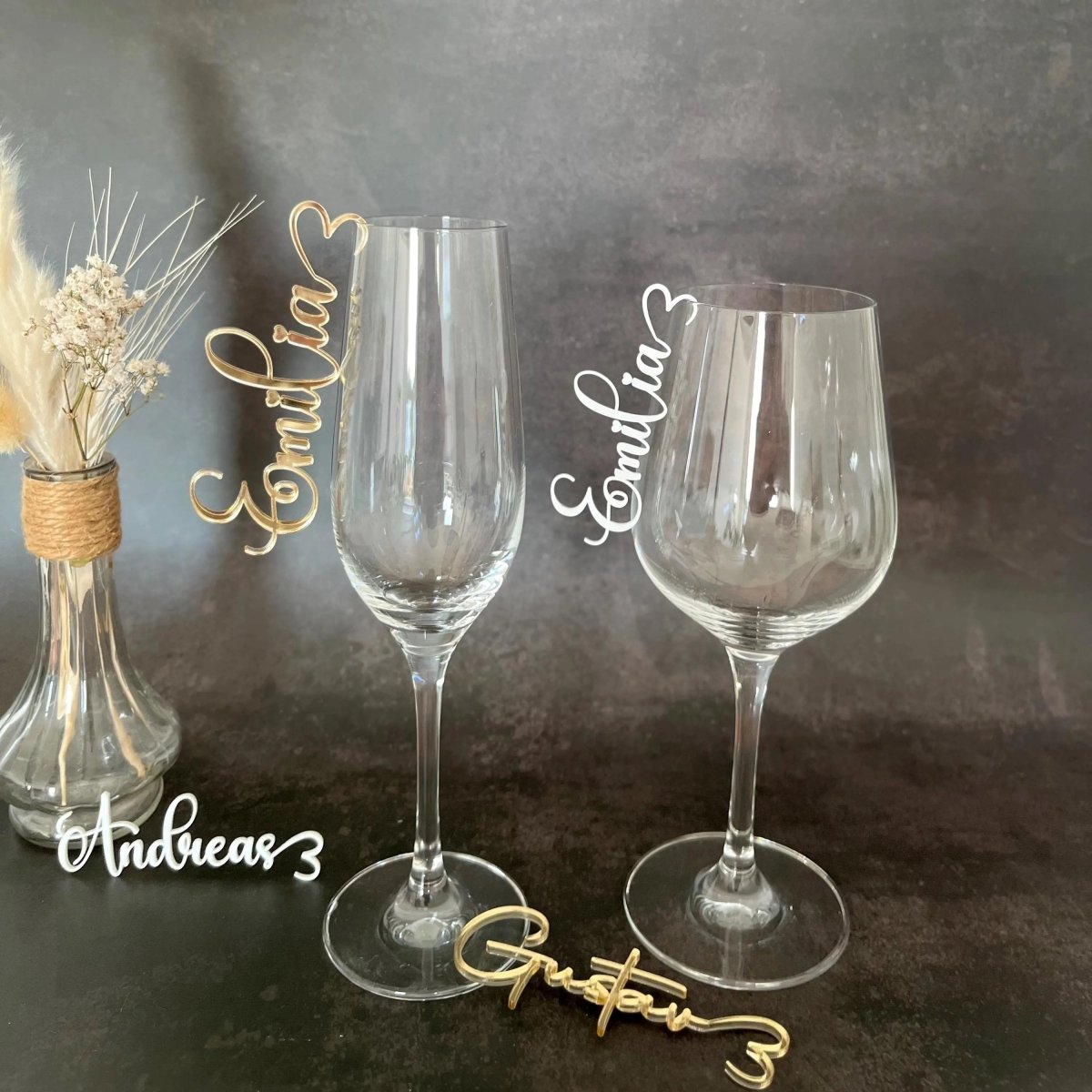 Platzkarten Hochzeit für Gläser aus Acryl - Personalisiertes Namensschild Tischkarte - LaserArt Germany