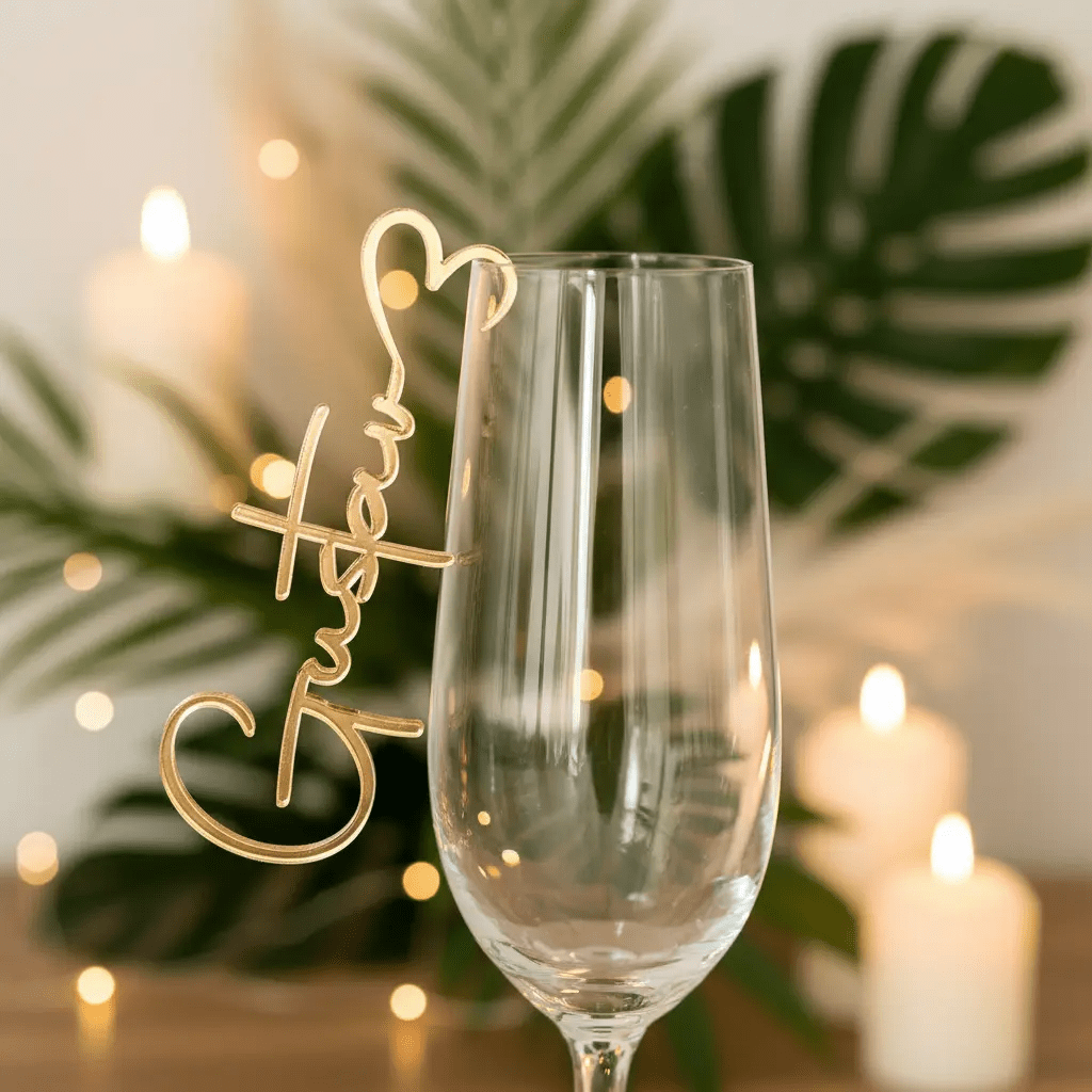 Platzkarten Hochzeit für Gläser aus Acryl - Personalisiertes Namensschild Tischkarte - LaserArt Germany