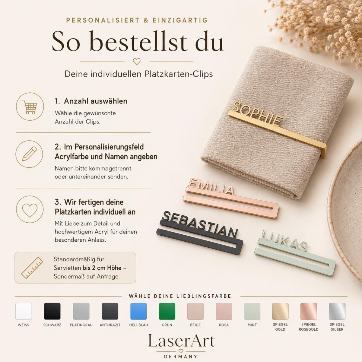 Platzkarten Hochzeit Acryl Serviettenring mit Namen – Nahaufnahme der Acrylkante