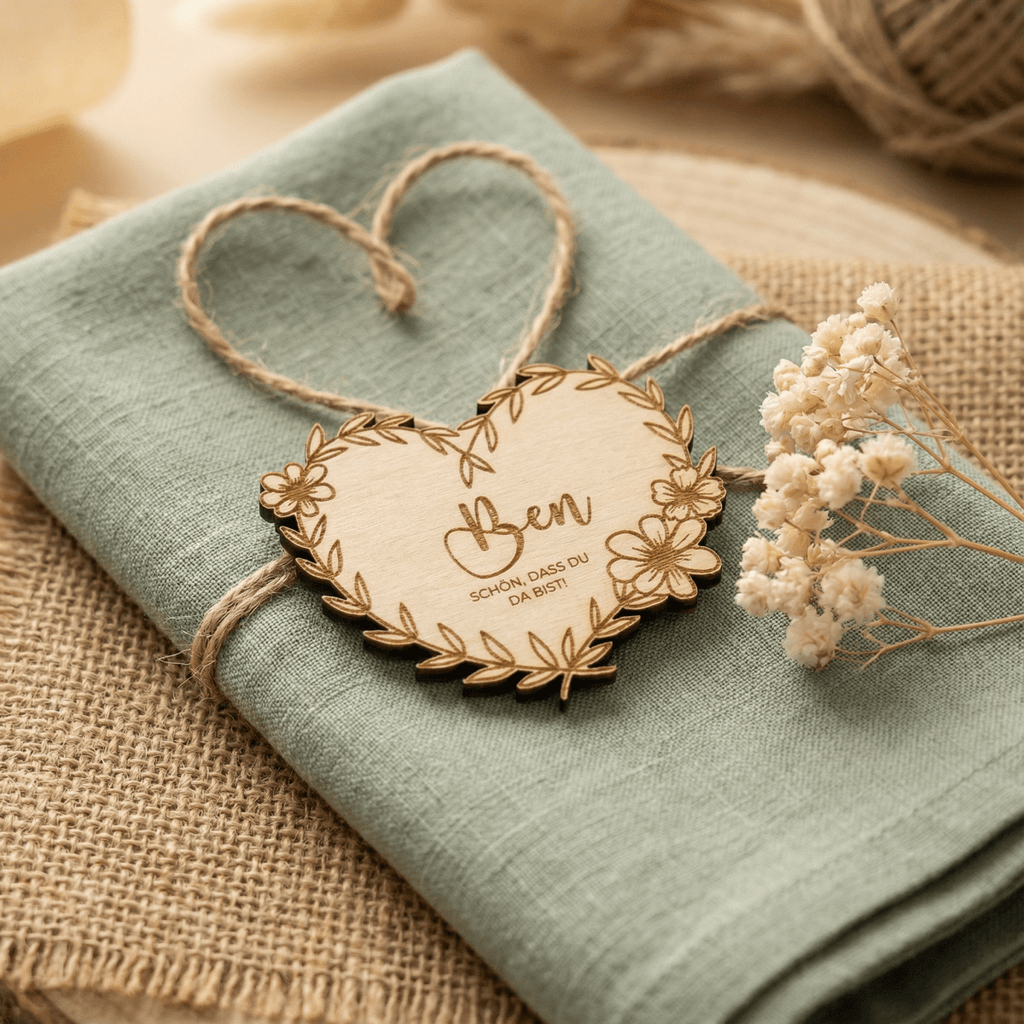 Platzkarten Namensschilder Hochzeit aus Holz für individuelle Feste - LaserArt Germany