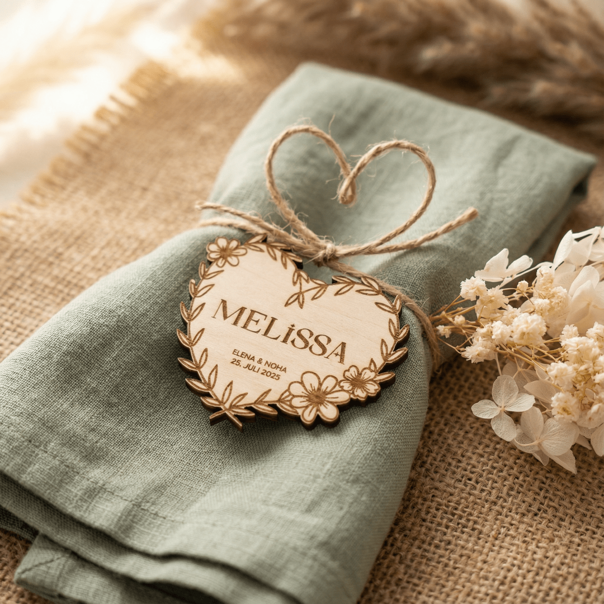 Platzkarten Namensschilder Hochzeit aus Holz für individuelle Feste - LaserArt Germany