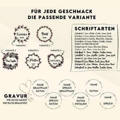 Platzkarten Namensschilder Hochzeit aus Holz für individuelle Feste - LaserArt Germany