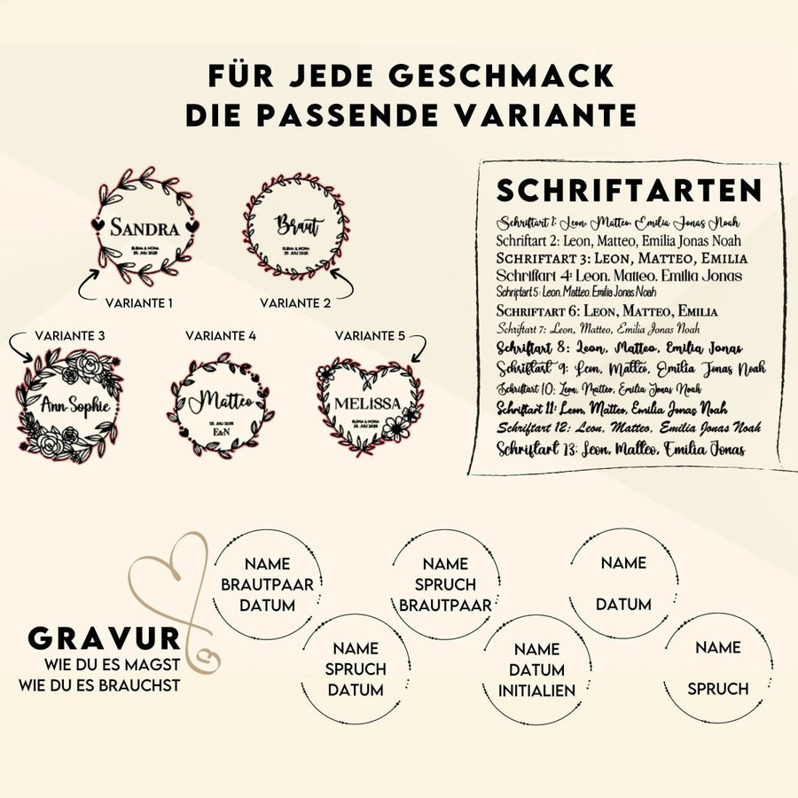 Platzkarten Namensschilder Hochzeit aus Holz für individuelle Feste - LaserArt Germany