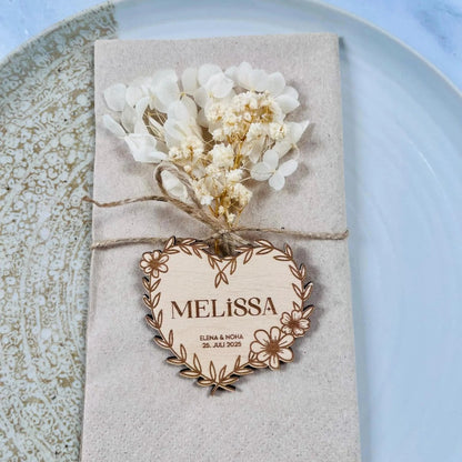 Platzkarten Namensschilder Hochzeit aus Holz für individuelle Feste - LaserArt Germany