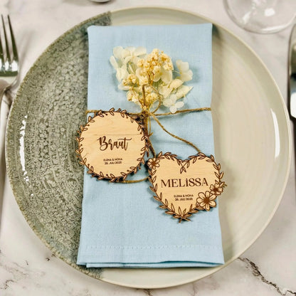 Platzkarten Namensschilder Hochzeit aus Holz für individuelle Feste - LaserArt Germany
