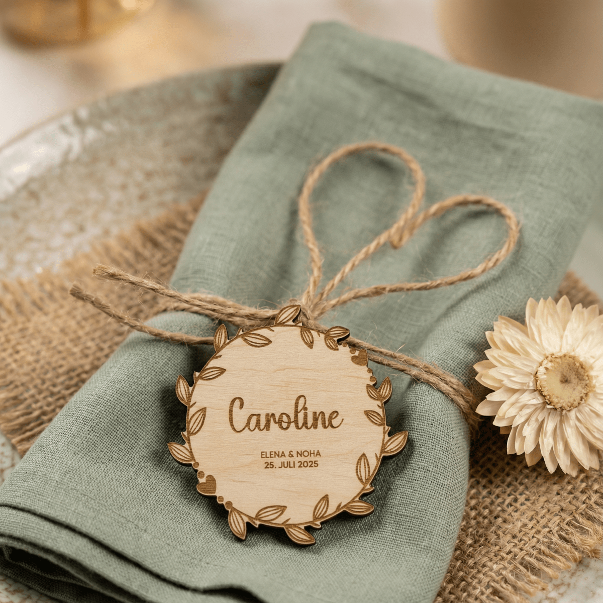 Platzkarten Namensschilder Hochzeit aus Holz für individuelle Feste - LaserArt Germany