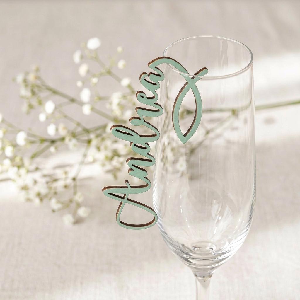 Platzkarten Taufe Holz für Gläser | Personalisierte Tischkarten Kommunion Firmung Konfirmation - LaserArt Germany