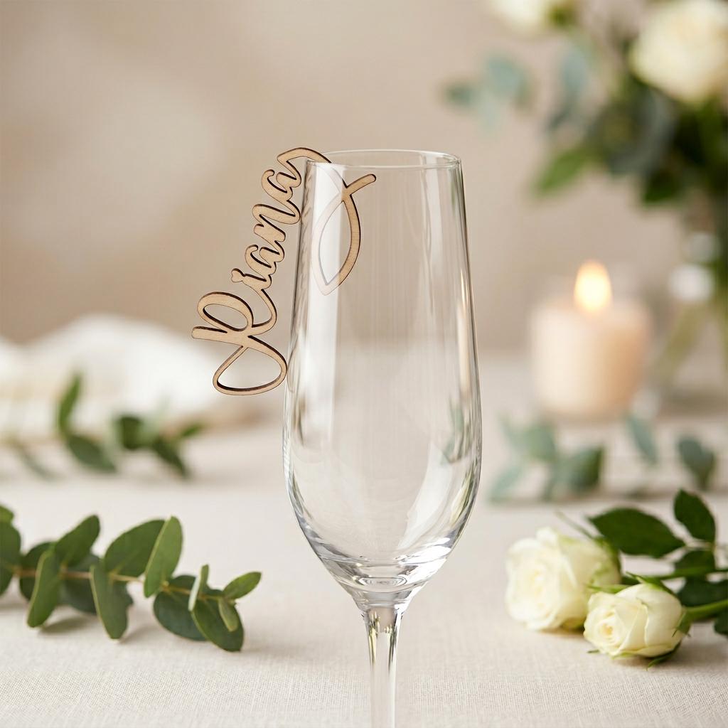 Platzkarten Taufe Holz für Gläser | Personalisierte Tischkarten Kommunion Firmung Konfirmation - LaserArt Germany