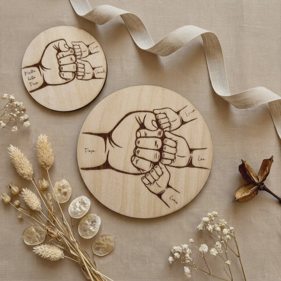 Cadeau Fête des Pères Papa & Enfants en bois | Main dans la main
