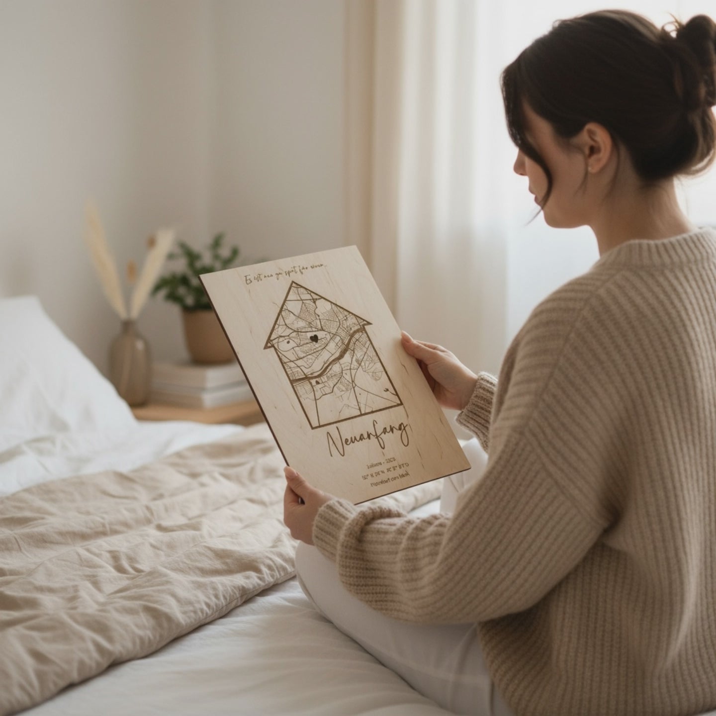 Koordinatenkarte aus Holz personalisiert – Geschenk zum Einzug, Hausbau & Richtfest.