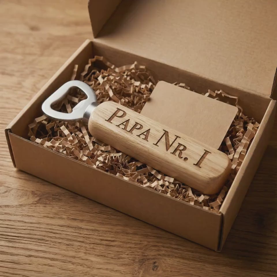 Flaschenöffner Vatertag personalisiert – Vatertagsgeschenk für Papa aus Holz