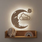 Moon Night Light for Kids – Wooden Name Lamp