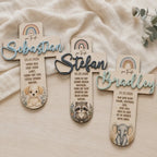 Taufkreuz personalisiert mit 3D Name | Taufgeschenk Holz Tiermotiv & Taufspruch | Geschenk Patenkind Taufe