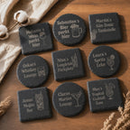Schiefer Untersetzer personalisiert – Gravur mit Name & Getränkemotiv | 12 Motive | Geschenk Hochzeit Geburtstag Jubiläum