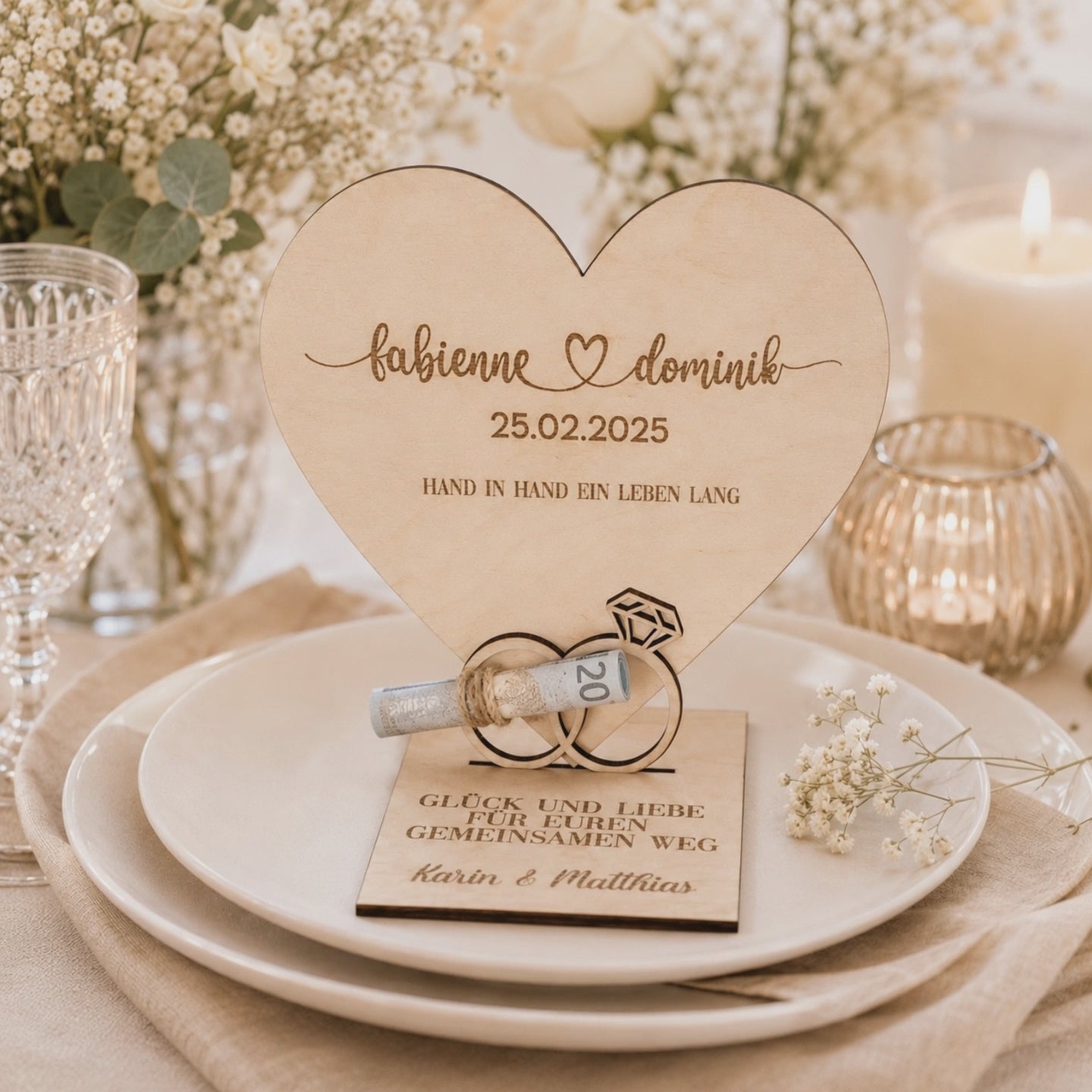 Cadeau d'argent mariage en bois | gravé personnalisé