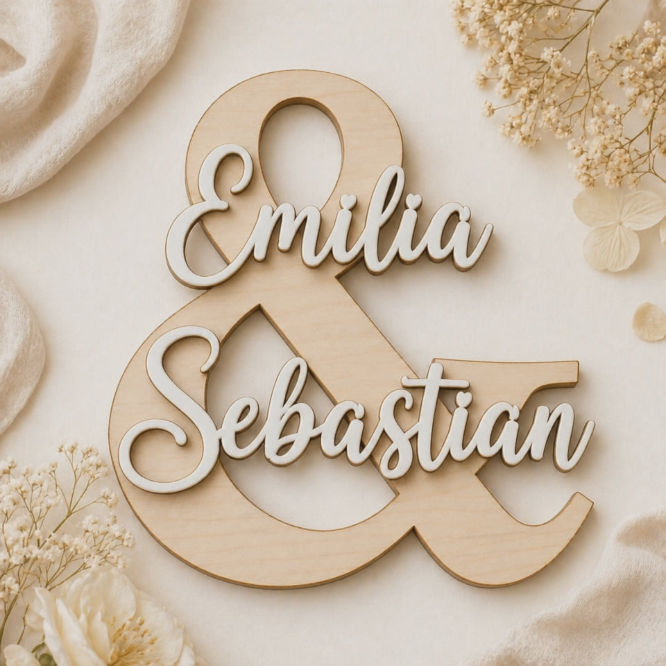Plaque prénom en bois pour couples | personnalisée avec deux prénoms