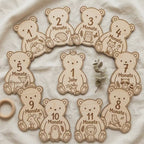 Baby Meilensteine Holz Bär personalisiert | 12 Waldtiere Meilenstein Geschenk Geburt | Holz Meilensteine erstes Jahr