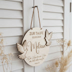 Taufschild Holz graviert | personalisiertes Geschenk zur Taufe.
