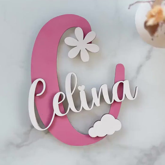 Personalisiertes Türschild für Kinderzimmer aus Holz | 3D.