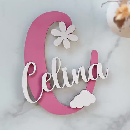 Personalisiertes Türschild für Kinderzimmer aus Holz | 3D.