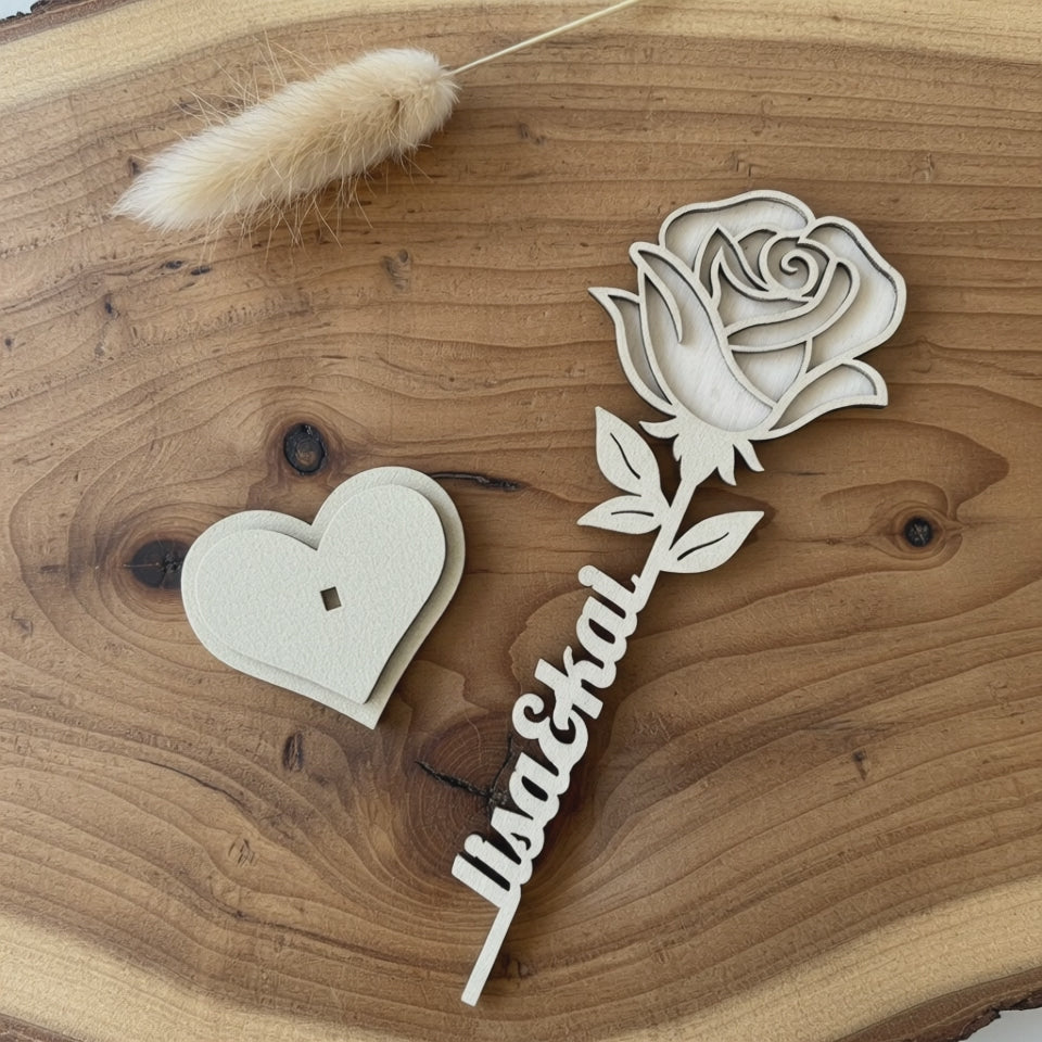 Personalisierte Ewige Rose aus Holz | Geschenkidee für Paare, Hochzeit & Jahrestag