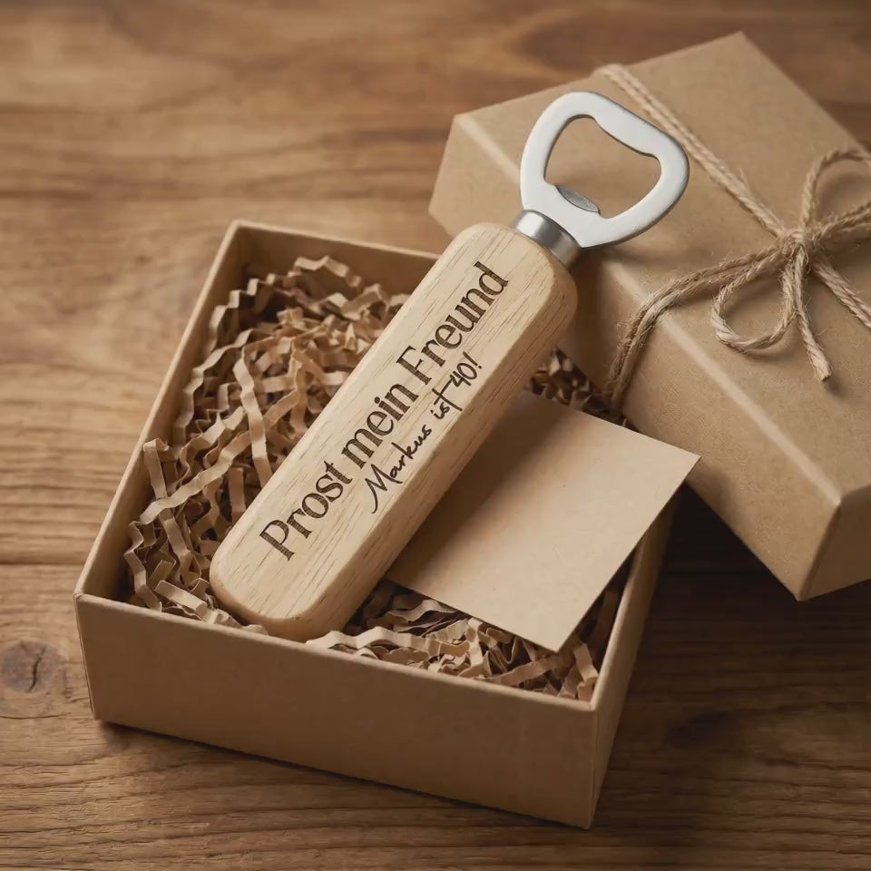 Flaschenöffner Geburtstag Mann personalisiert – Geschenk für Männer aus Holz
