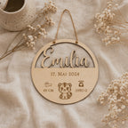 Plaque de naissance en bois pour petit-enfant | personnalisée