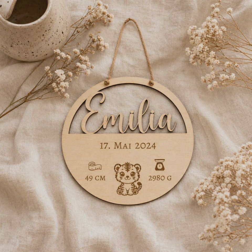 Plaque de naissance en bois pour petit-enfant | personnalisée