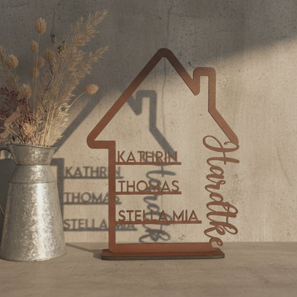 Familienschild | Holzschild Haus mit Namen personalisiert | Familienhaus aus Holz.