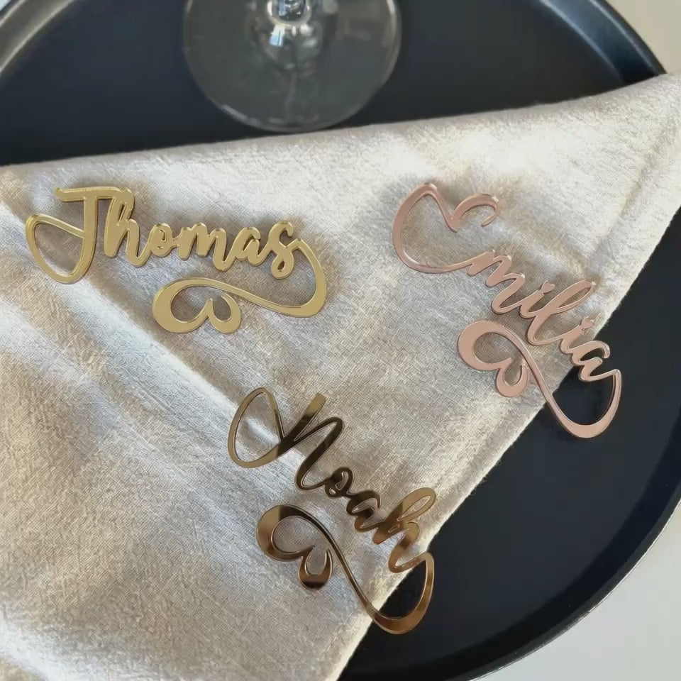 Platzkarten Acryl für Gläser personalisiert – Namensschild Hochzeit, Tischkarte Acryl, Gastgeschenk Hochzeit. 20 Farben inkl. Spiegel Gold