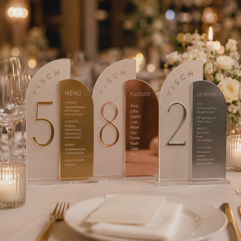 Numéros de table mariage en acrylique personnalisés – Présentoir miroir acrylique