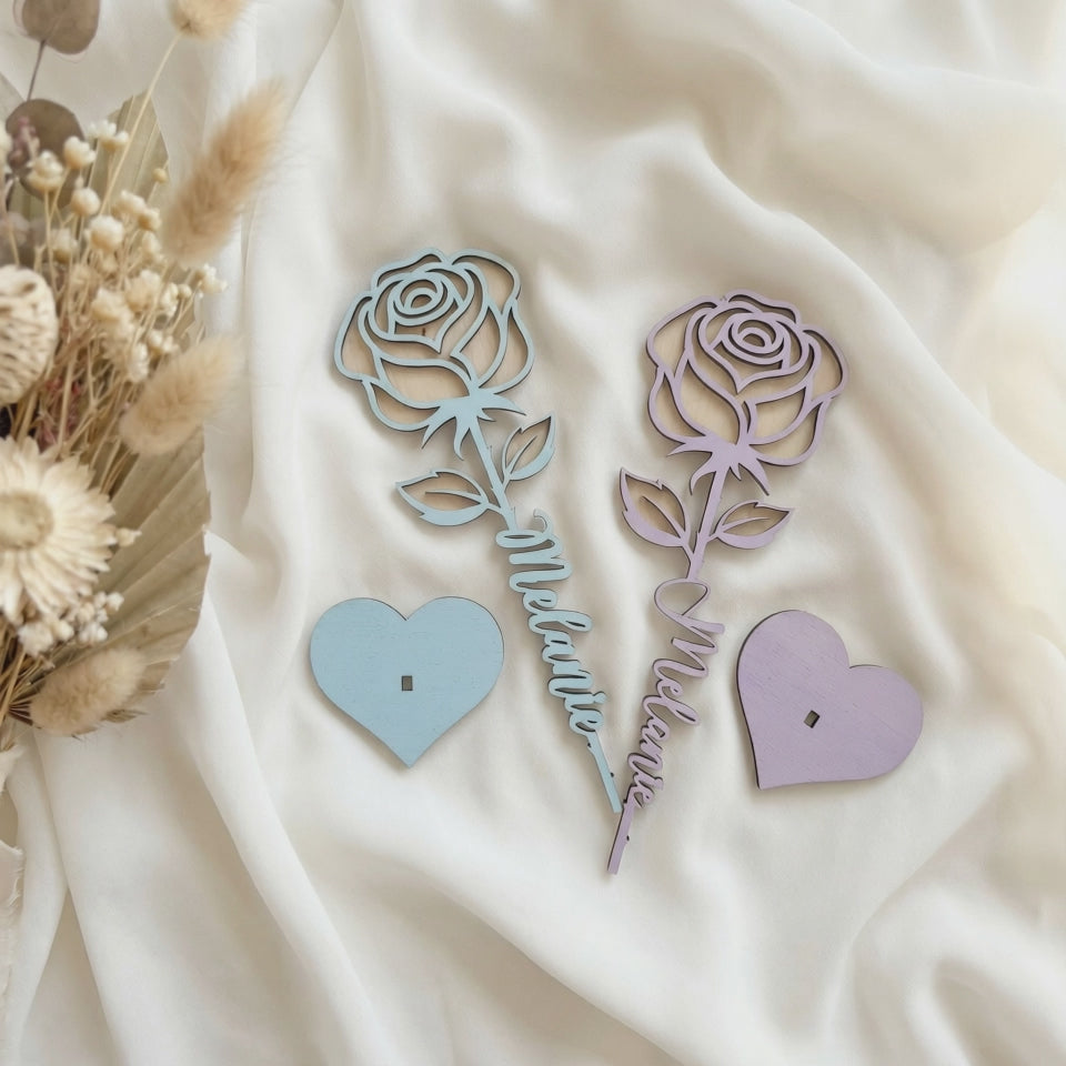 Personalisierte Rose aus Holz – 3D Blumengeschenk & Dekoration