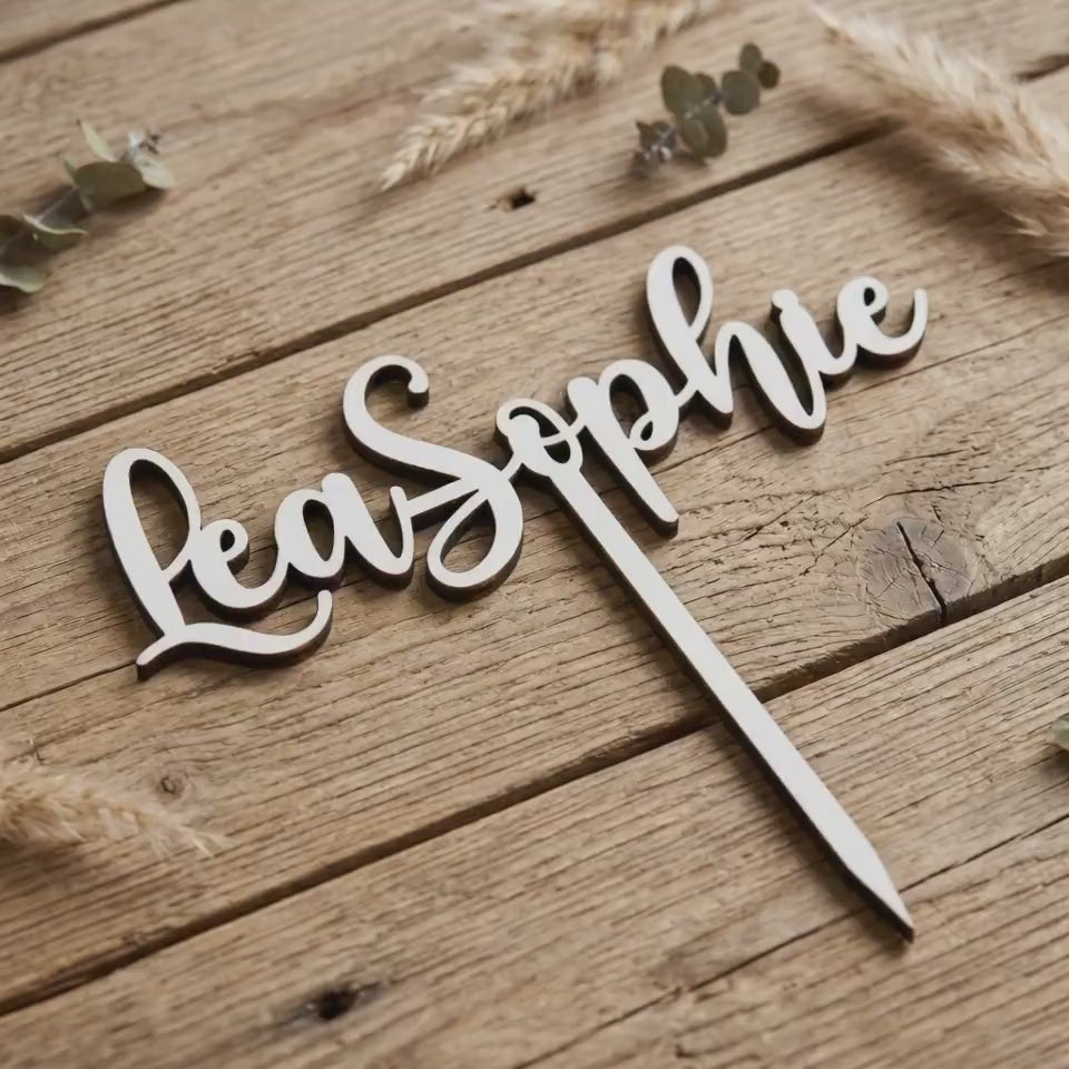 Cake Topper Holz personalisiert | Tortenaufsatz Name Geburtstag Hochzeit | Kuchentopper individuell 3mm 5mm | Tortendeko Caketopper Holz