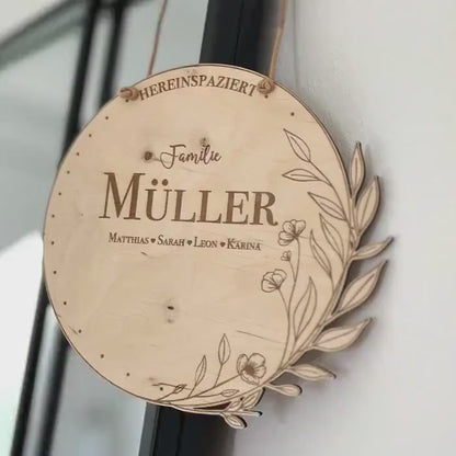 Familienschild Haustür Willkommen und Hereinspaziert aus Holz.