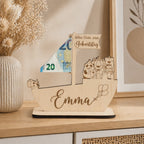 Cadeau d'argent pour baptême Bateau en bois | personnalisé